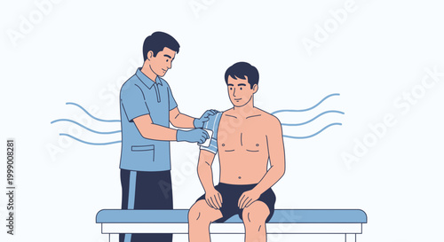 Physical therapist applying cold therapy to a patient's shoulder for pain relief and recovery