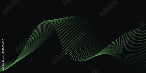 Cuadro en lienzo Dark Background with Smooth Green Curve Line Pattern for Futuristic, Elegant, an