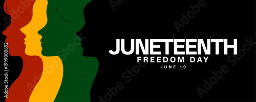 Juneteenth Freedom Day Banner with African Profile Silhouettes and Pan African Colors