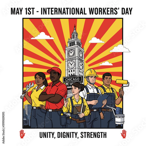 May 1st International Workers' Day Celebration vector illustration