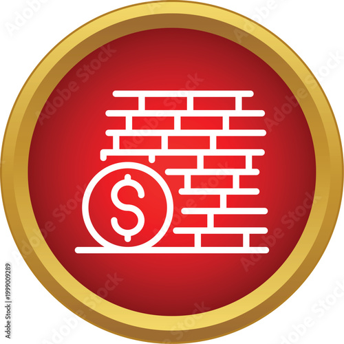 Dollar coin encountering a brick wall, symbolizing financial obstacles and barriers