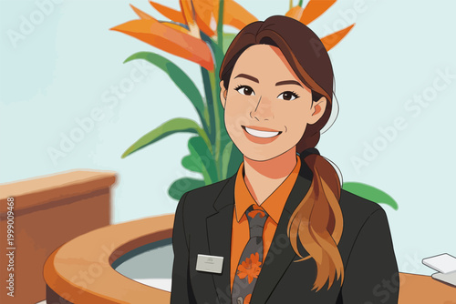 Flat Illustration of a Friendly Hotel Front Desk Worker