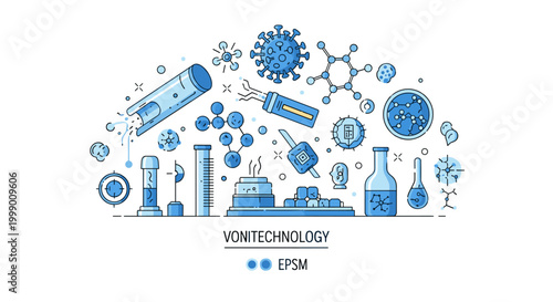 Medical technology and biotechnology concept with laboratory equipment and virus cells