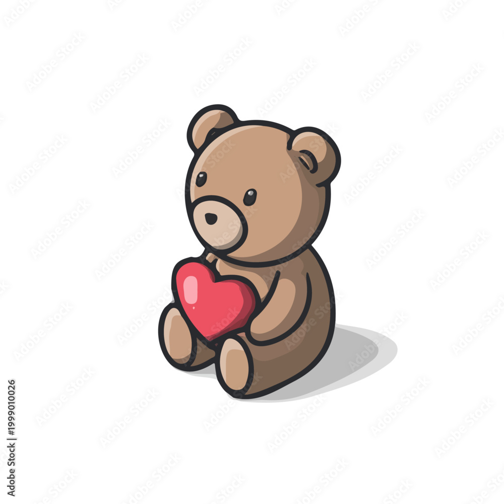 Obraz premium Flat-design 2D vector artwork of a Valentines Teddy Bear With Heart, styled as an icon and isolated against white background