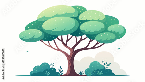 Tree with green leaves and branches.