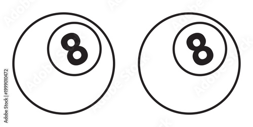 Vector 8 ball illustration isolated on white background. Can be used for logo element, or any kind of decoration or print work. Line Art Design.