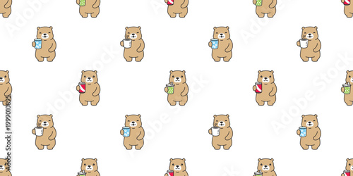 bear seamless pattern polar bear drink water cartoon vector doodle teddy gift wrapping paper tile background scarf isolated repeat wallpaper illustration design