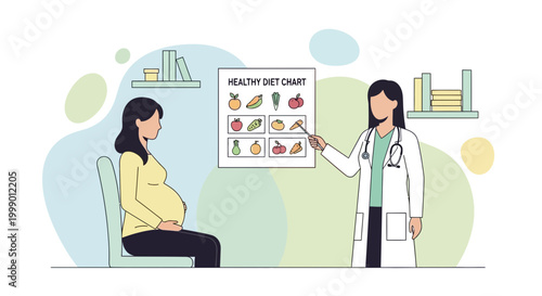 Pregnant woman consults doctor about healthy diet chart for pregnancy nutrition