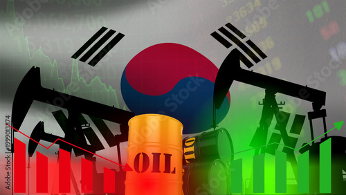 Foto The South Korean flag incorporates symbols of the oil industry, representing ene