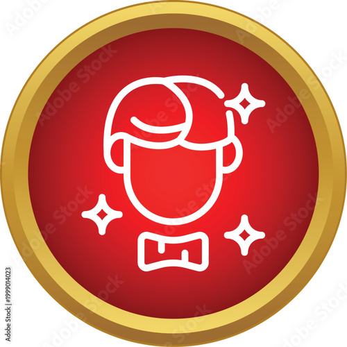 Stylized avatar of an entertainer in a red circle with gold accent