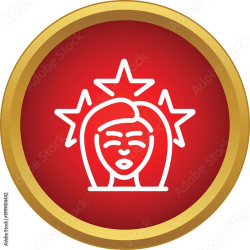 Woman's head with stars circling, representing headache or concussion within red circle