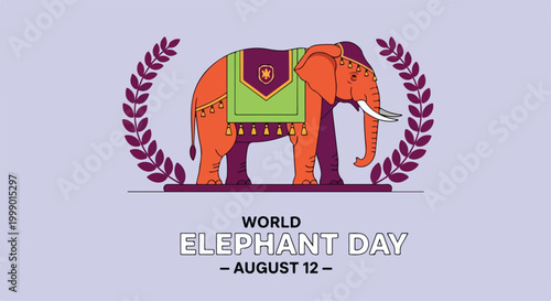 Colorful illustrated elephant celebrating World Elephant Day with decorative elements and vibrant colors