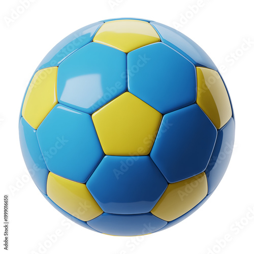 3D Bright Blue and Yellow Soccer Ball for High-Energy Sports Action