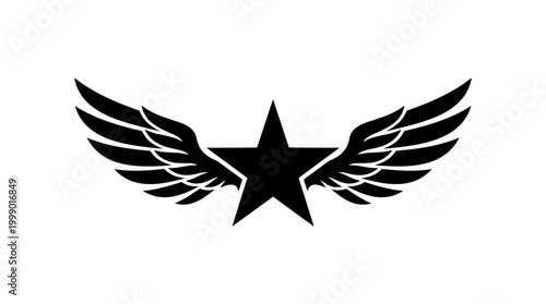 Black star with spread wings silhouette on white background