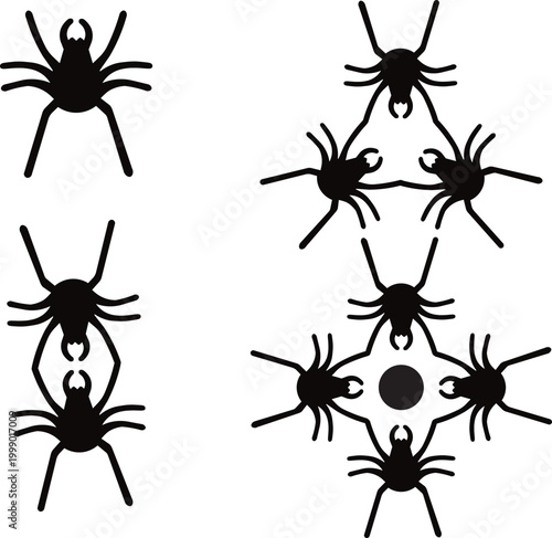 Set of  spider silhouette icons in a simple vector style suitable for nature, insects, and Halloween design