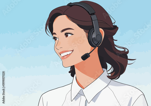 Smiling female customer support operator with headset