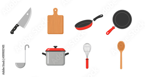 set of kitchen utensils icons on transparent background