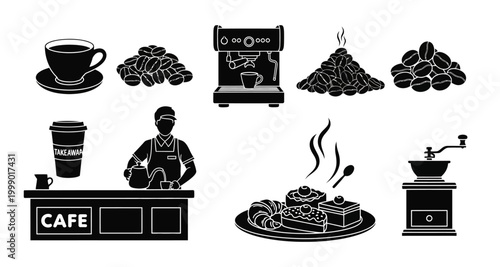 coffee related icons set on transparent background high quality