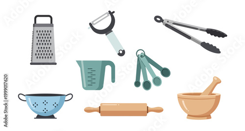 set of kitchen tools icons on transparent background