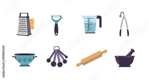 set of kitchen tools icons on transparent background