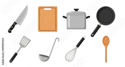 set of kitchen utensils and cookware on transparent background