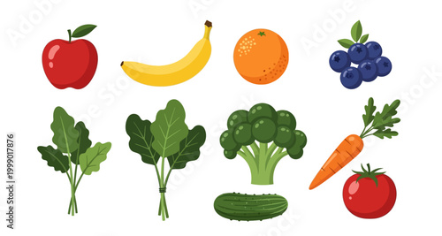 collection of fruits and vegetables icons on transparent background