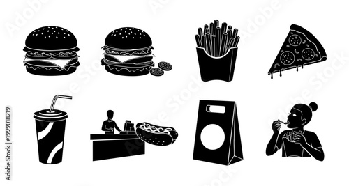 fast food icons set on transparent background