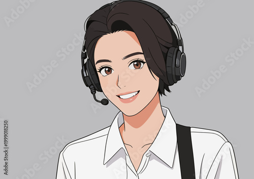 Professional Female Call Center Operator with Headset