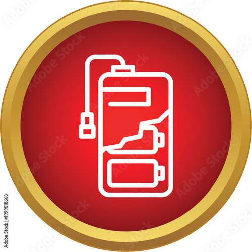 Broken battery outline icon representing damaged power source and e waste, needing disposal