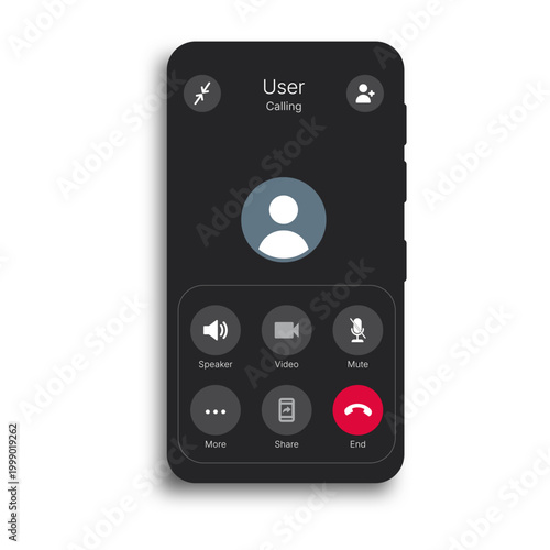 Smartphone calling screen vector with user profile, dark UI mobile app, modern VoIP interface, clean UX design for communication, SaaS product and UI kit template