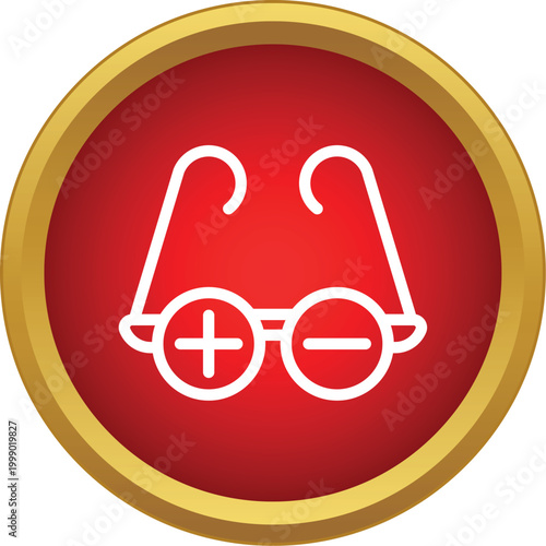 Round glasses icon with plus and minus sign on lenses for vision