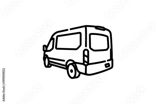 Side view mini van car line drawing icon. vector illustration on black and white colors theme. 