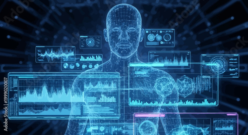 Advanced Digital Diagnostics Futuristic AI Analyzing Human Health Data and Biological Systems for Modern Medicine
