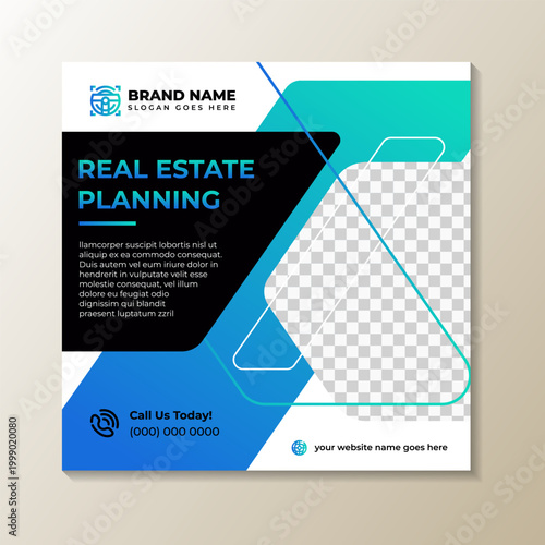 Real estate business social media post or development business web banner template. promoting material for your potential customers. hexagon shape for photo space. 