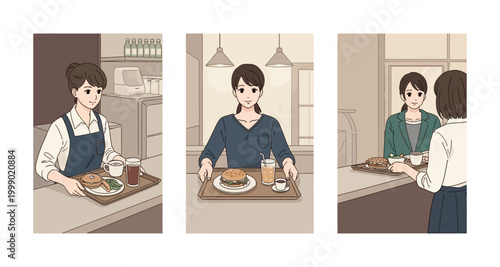 illustration of woman serving food on transparent background