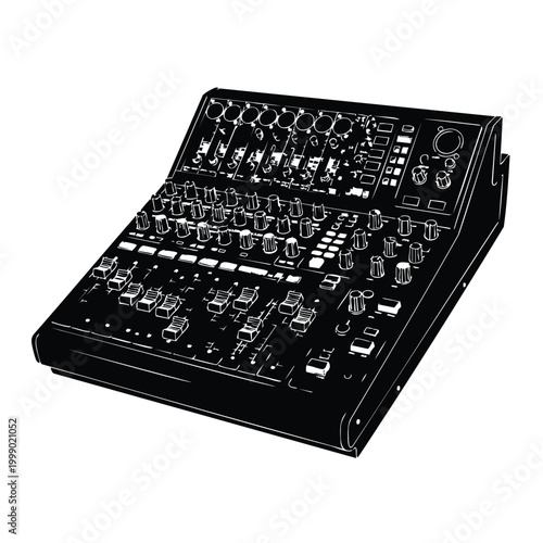 Audio mixer silhouette isolated on white background vector illustration bundle.