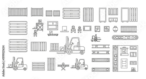 Warehouse Forklift and Pallet Jack Illustrations.