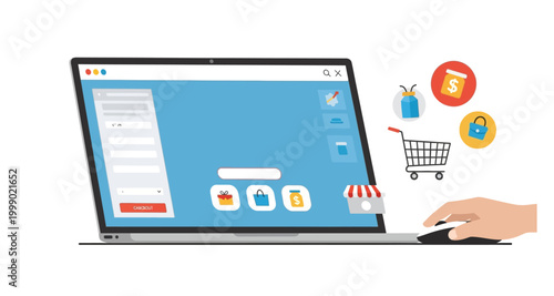 online shopping checkout approval on laptop on transparent background