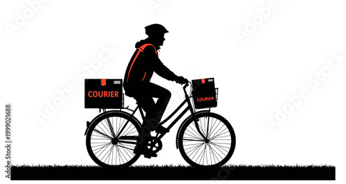 courier riding bicycle silhouette on transparent background