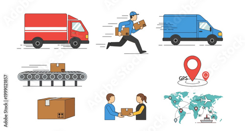 delivery icons set on transparent background high quality