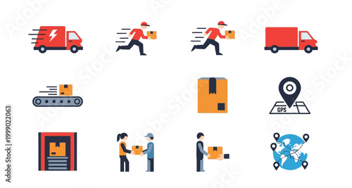 delivery icons set on transparent background high quality