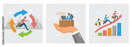 Habit circular arrow diagram. Job offer for new office. Rising arrow on growth up chart.