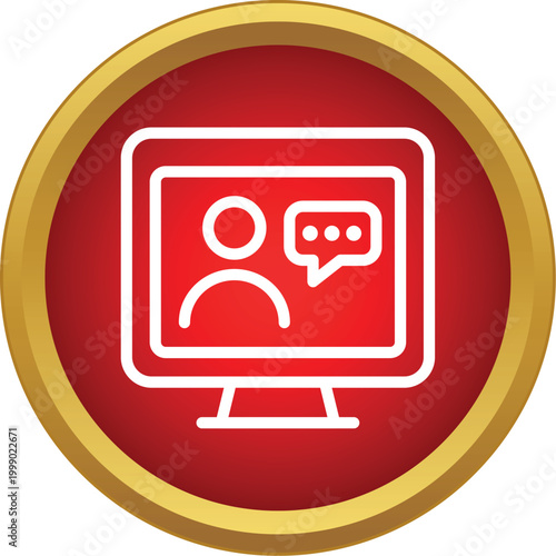 Monitor illustrating virtual meeting with user profile and chat bubble