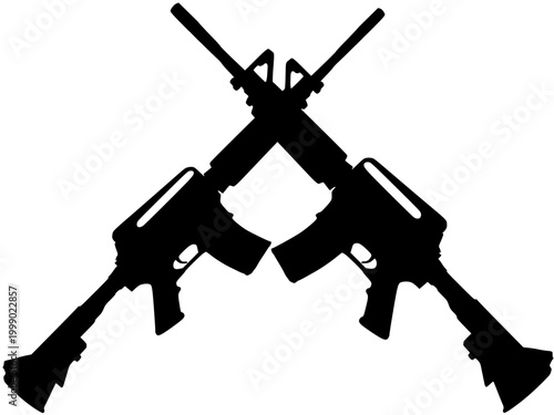 Silhouettes of two crossed rifles in a powerful stance