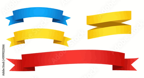 Colorful Ribbons Set: Blue, Yellow, Red Banners for Design and Decoration
