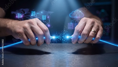 Connecting the digital world with global network cables, representing data transfer and technology advancements
