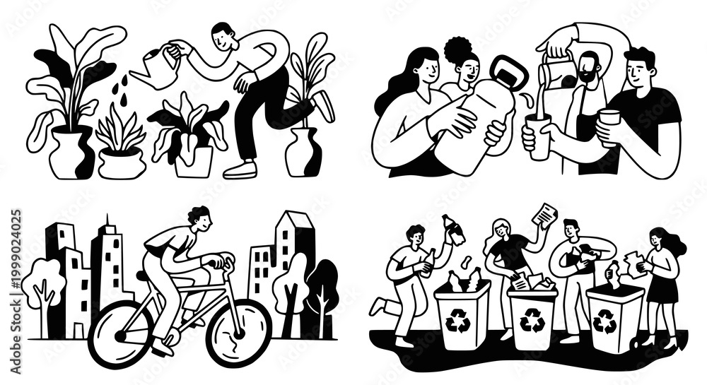 Fototapeta premium Sustainability and Eco Lifestyle Illustration Set