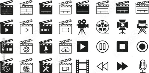Clapper Board set. Open movie clapper. Clapperboard. Vector