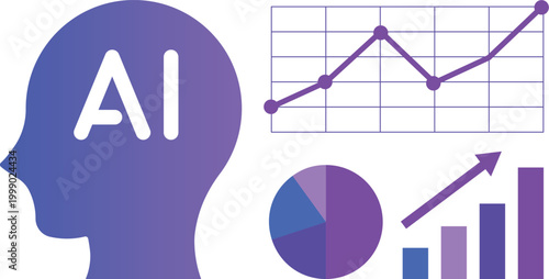 生成AI 人工知能 データ分析 ビジネス成長 DX 業務効率化 グラフ テクノロジー イメージイラスト 紫