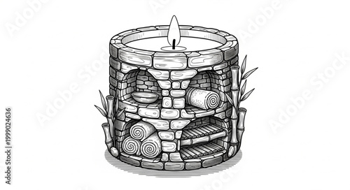 Detailed Candle Line Art Vector 